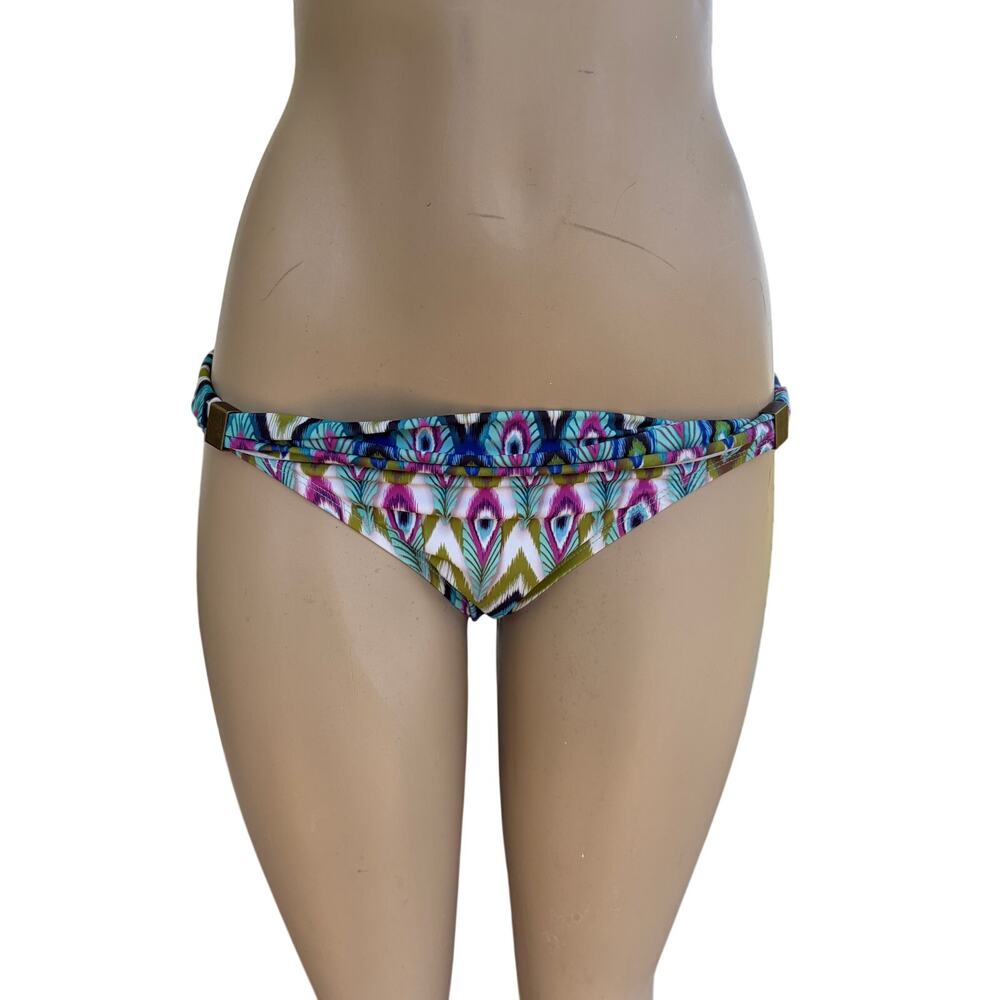 Hermanny by Vix Peacock Ikat Metal Slide Hipster Bikini Bottoms Size 12